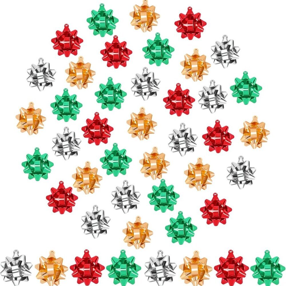 24pcs Christmas Charms For Jewelry Making, Christmas Metallic Ribbon Gift Bows C